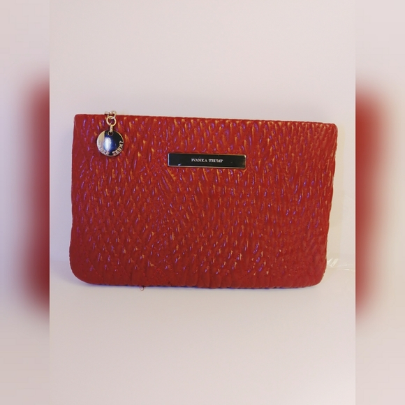 Ivanka Trump Handbags - Ivanka Trump Faux Leather Quilted Red Clutch